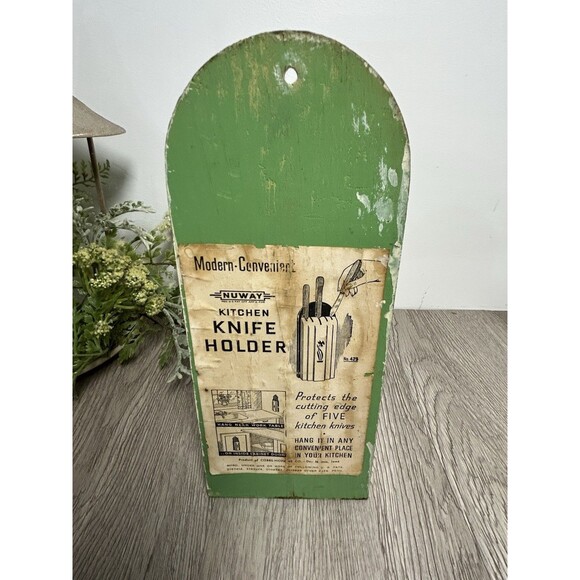 Vintage Nuway Wooden Knife Holder W/ Original Backing MCM 5 Slot Hand Painted - Picture 2 of 8
